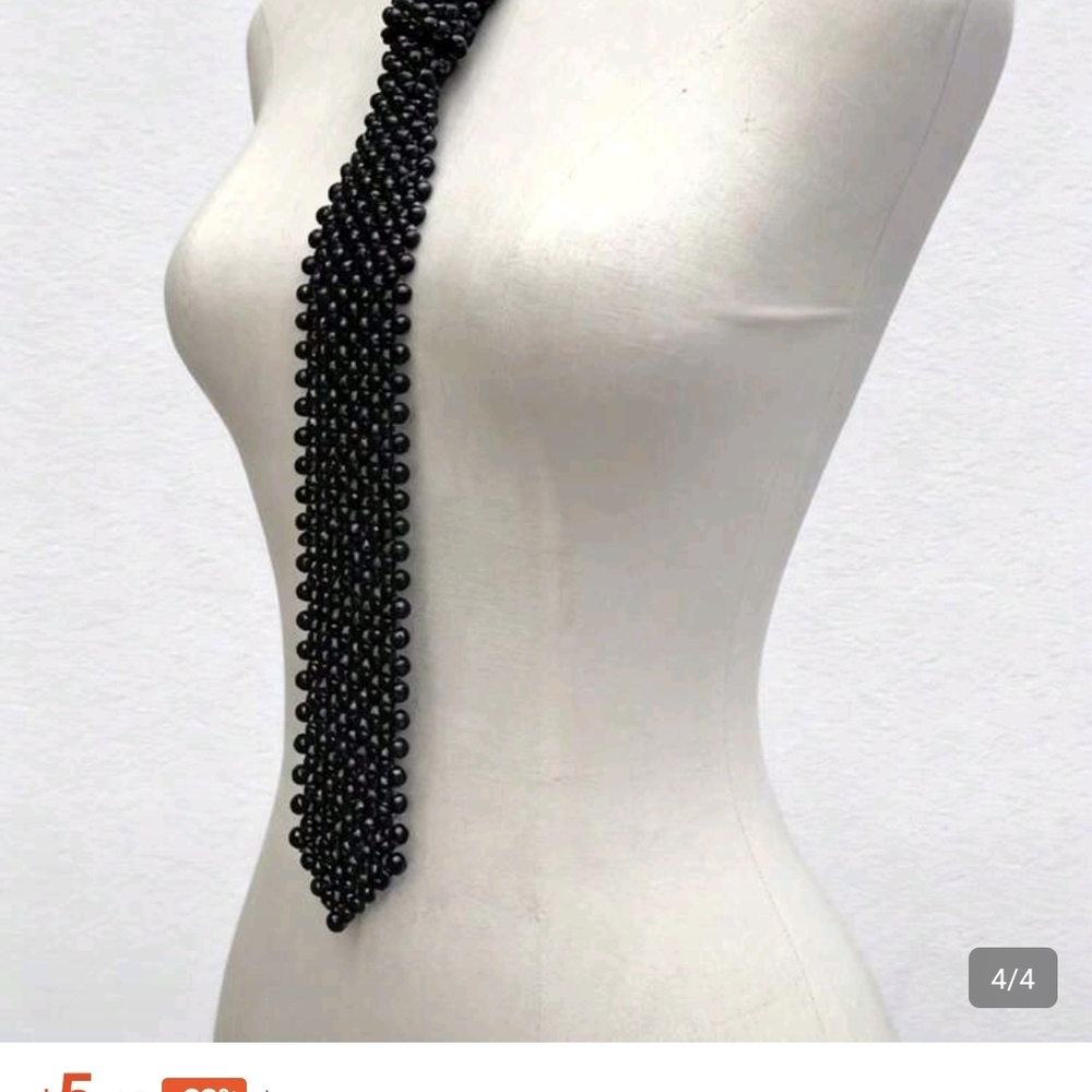 Black Beaded Tie Necklace - Picture 2 of 5